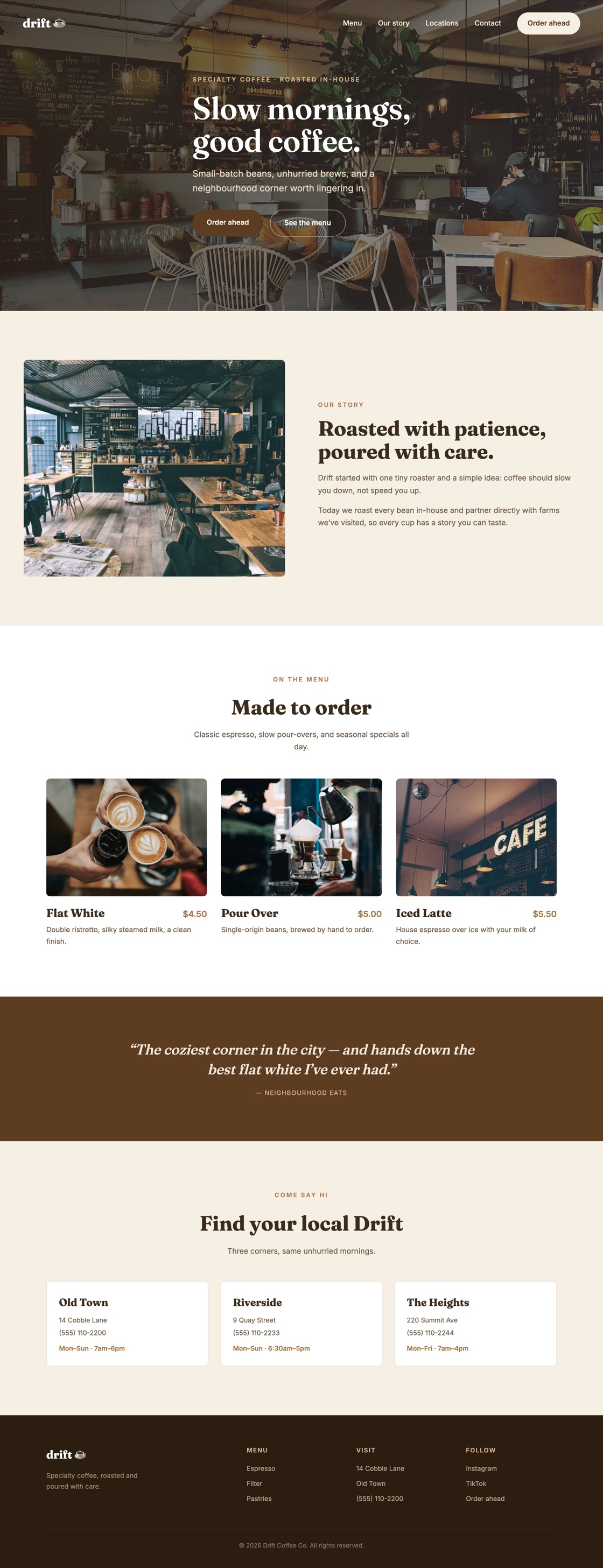 Cafe website design concept